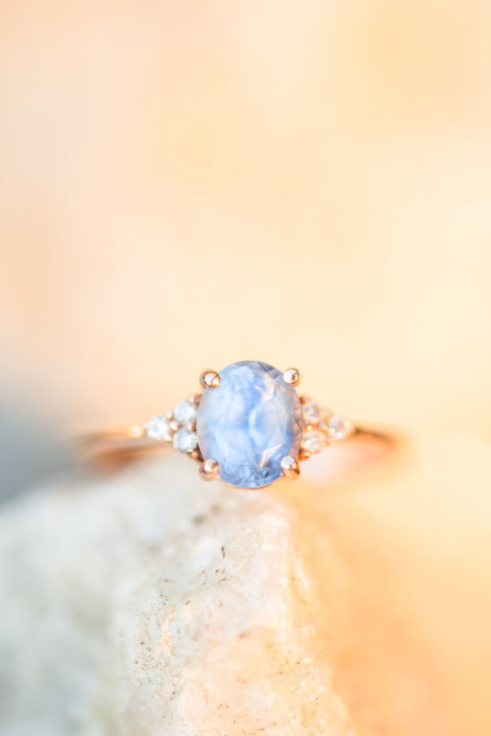 Rose Gold Sapphire Engagement Ring with a halo