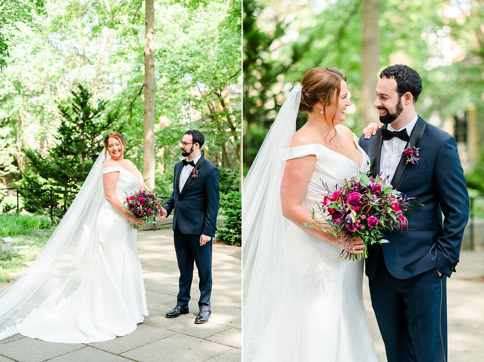 summer wedding photos at Baltimore Museum of Art of bride and groom 