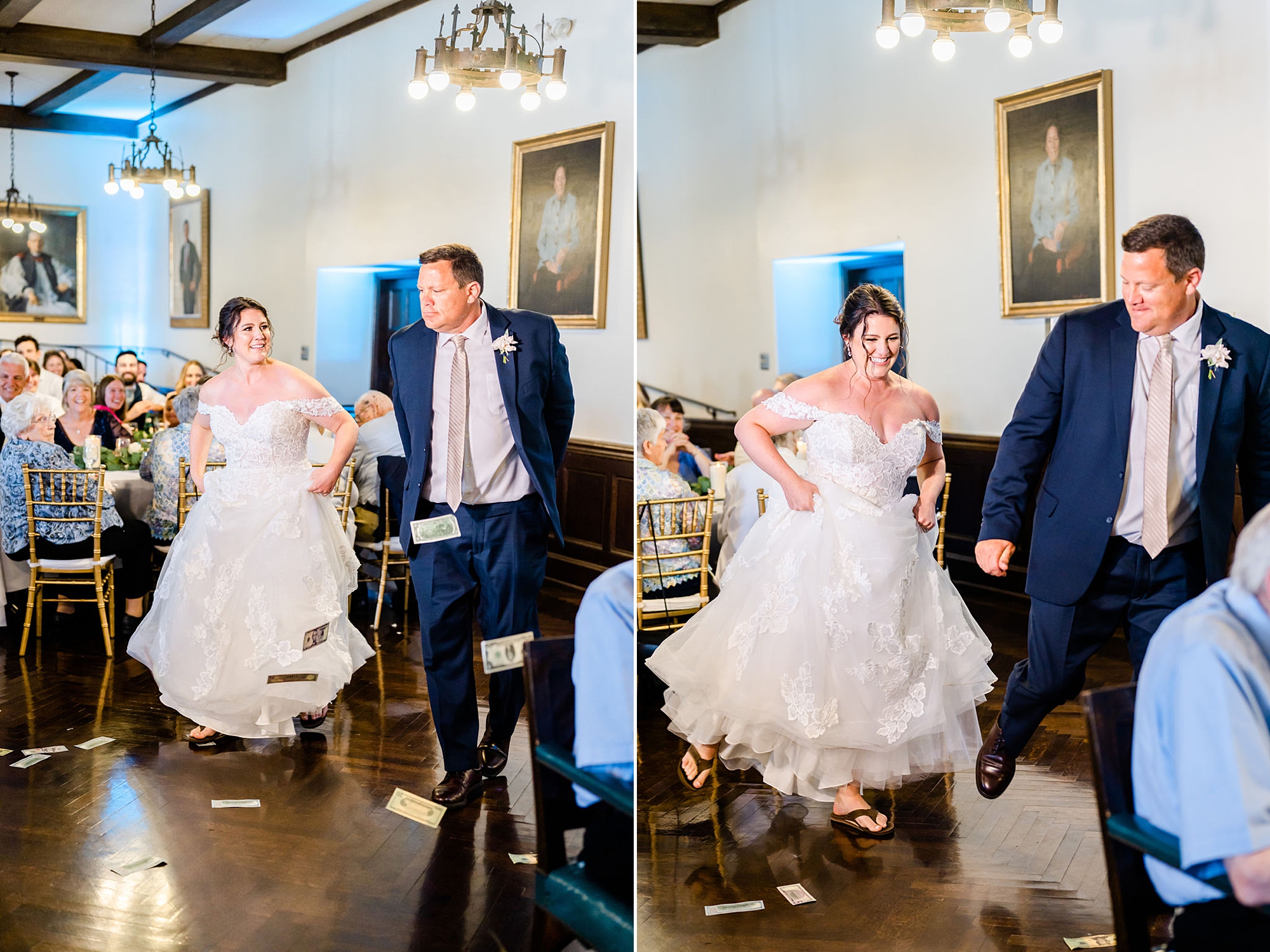 bride and groom enter wedding reception at Saint Andrews