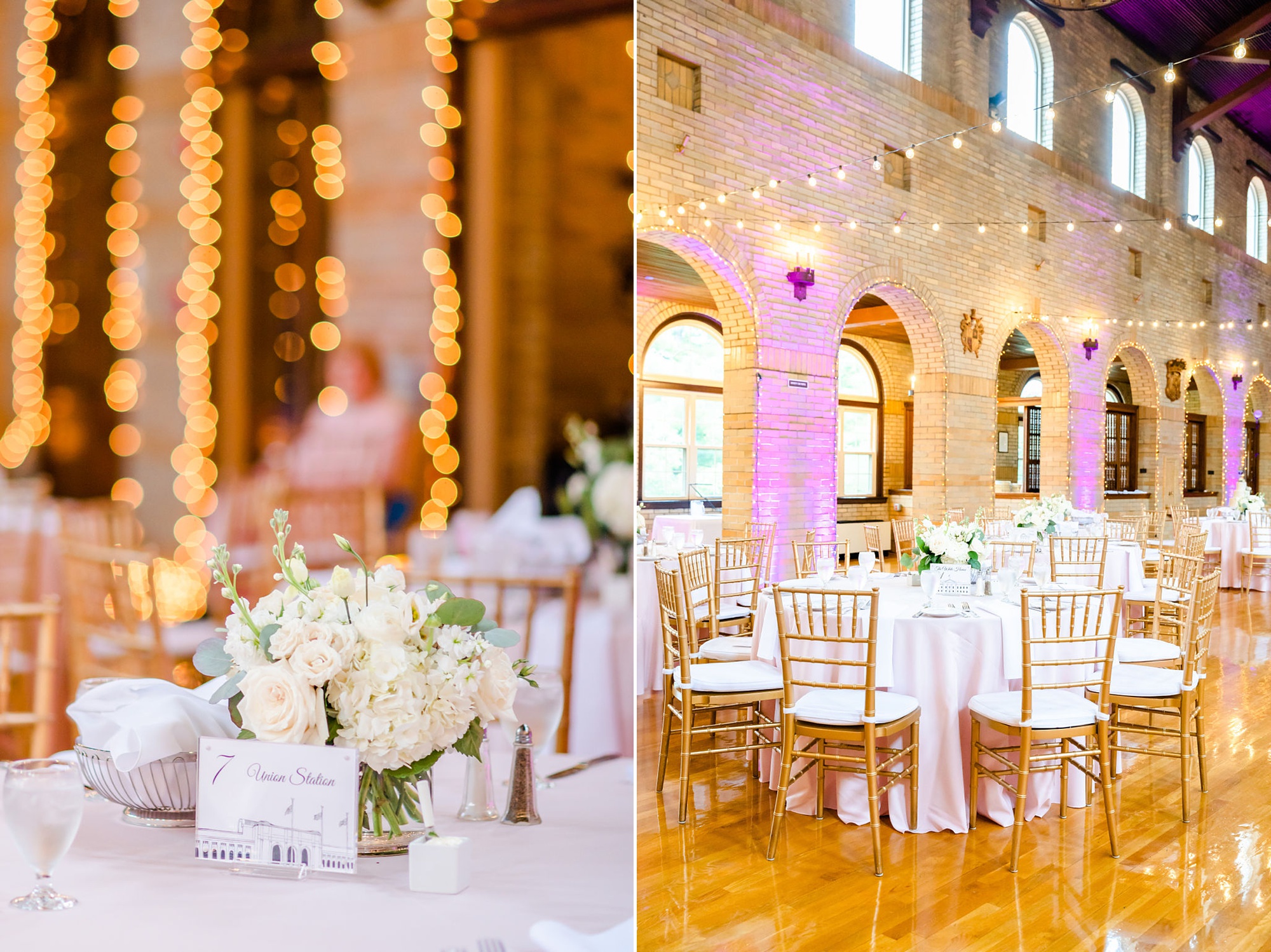 centerpieces inspired by DC landmarks for Saint Francis Hall wedding reception 