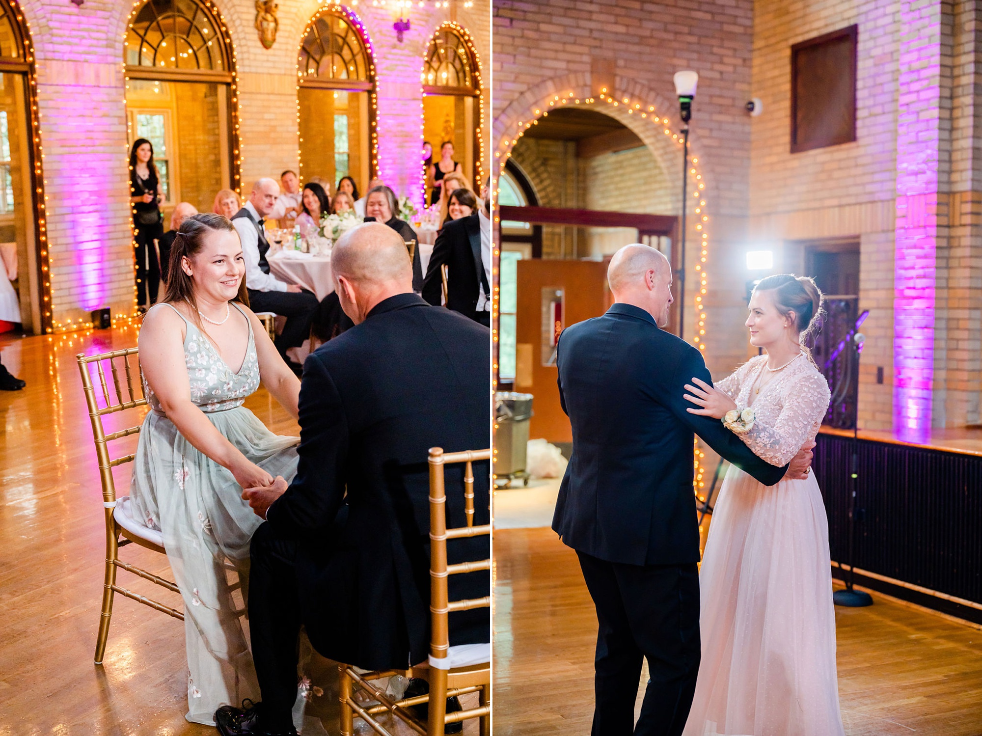 dad dances with daughter during wedding reception 