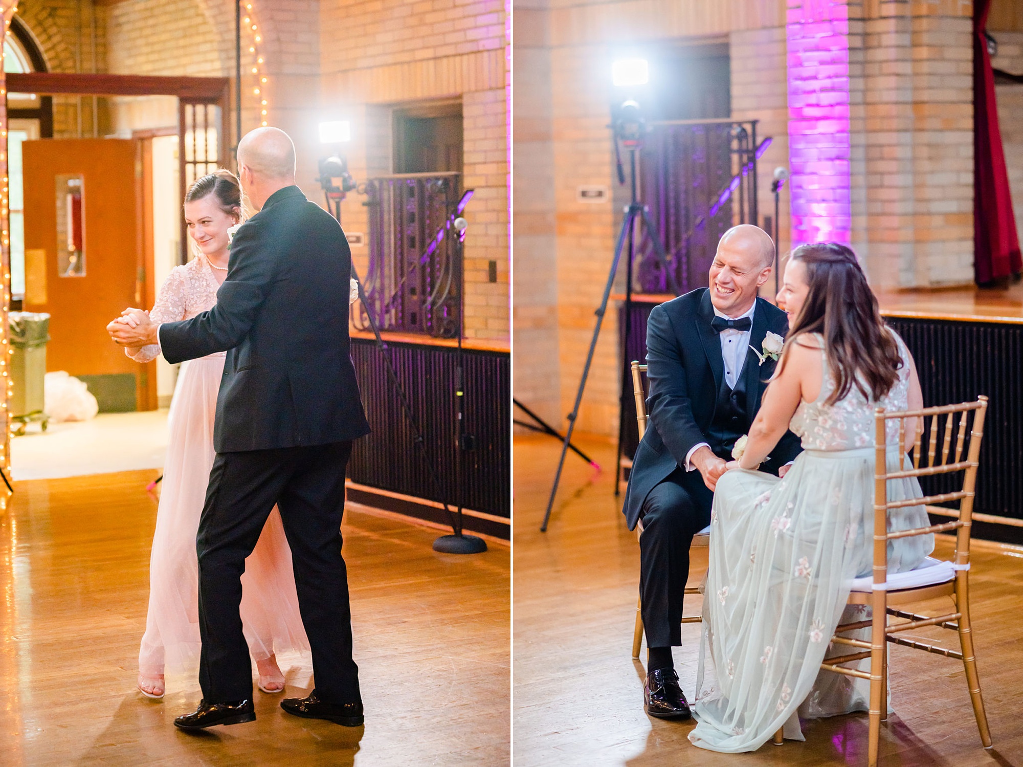 dad and daughters dance together during DC wedding reception
