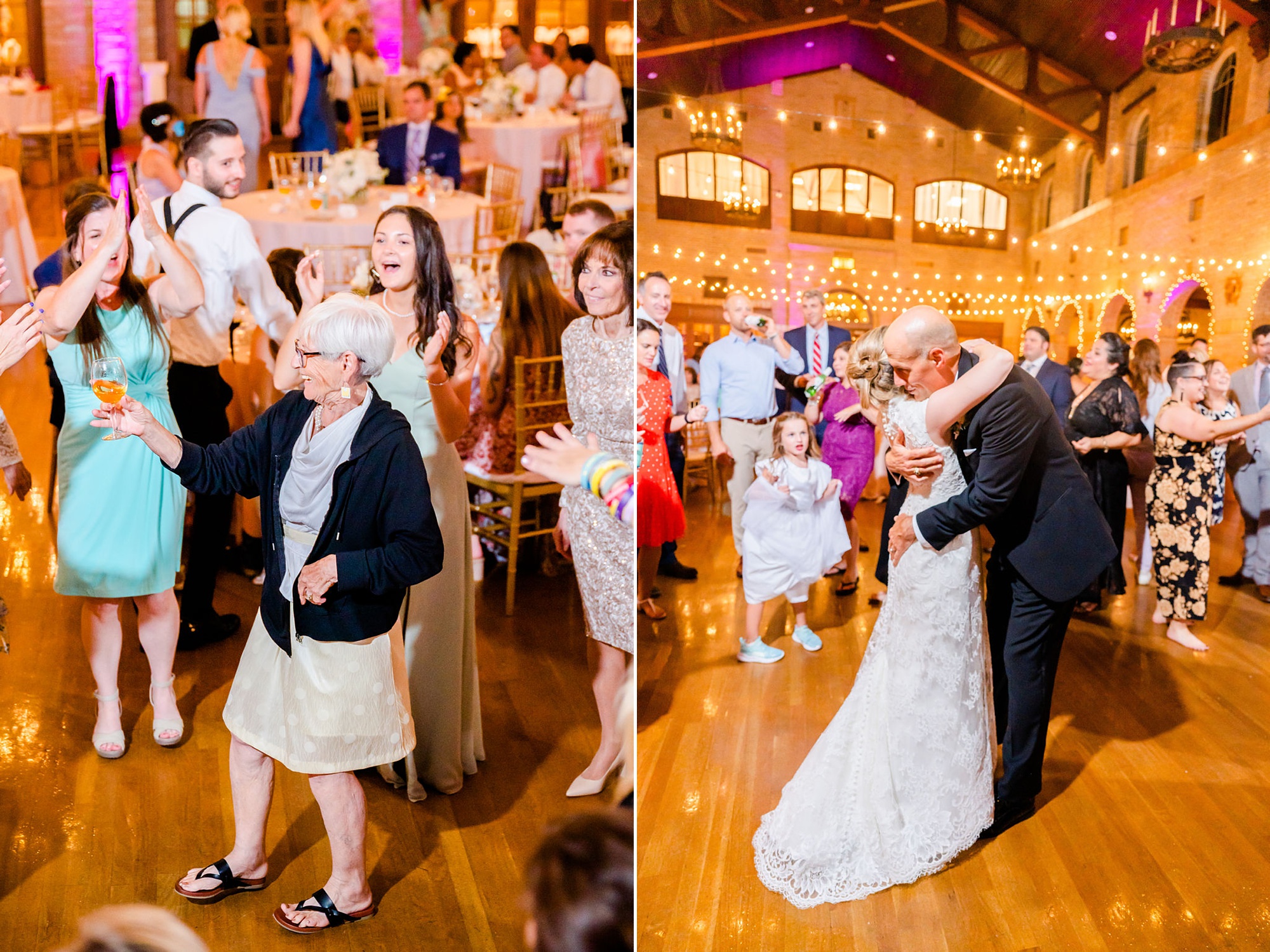 bride and groom dance with guests during DC wedding reception