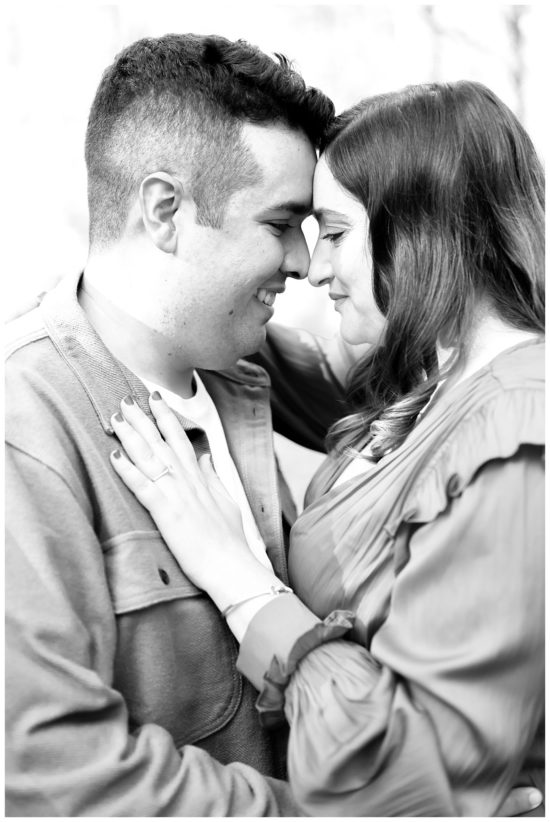Black and white photo of a couple hugging